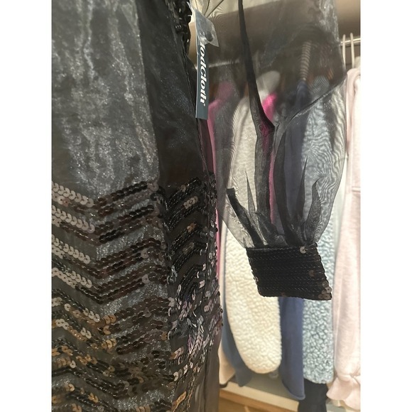 ModCloth Black Fanciful Fette Shift Sequin Overlay Dress Women's Small - Picture 4 of 10